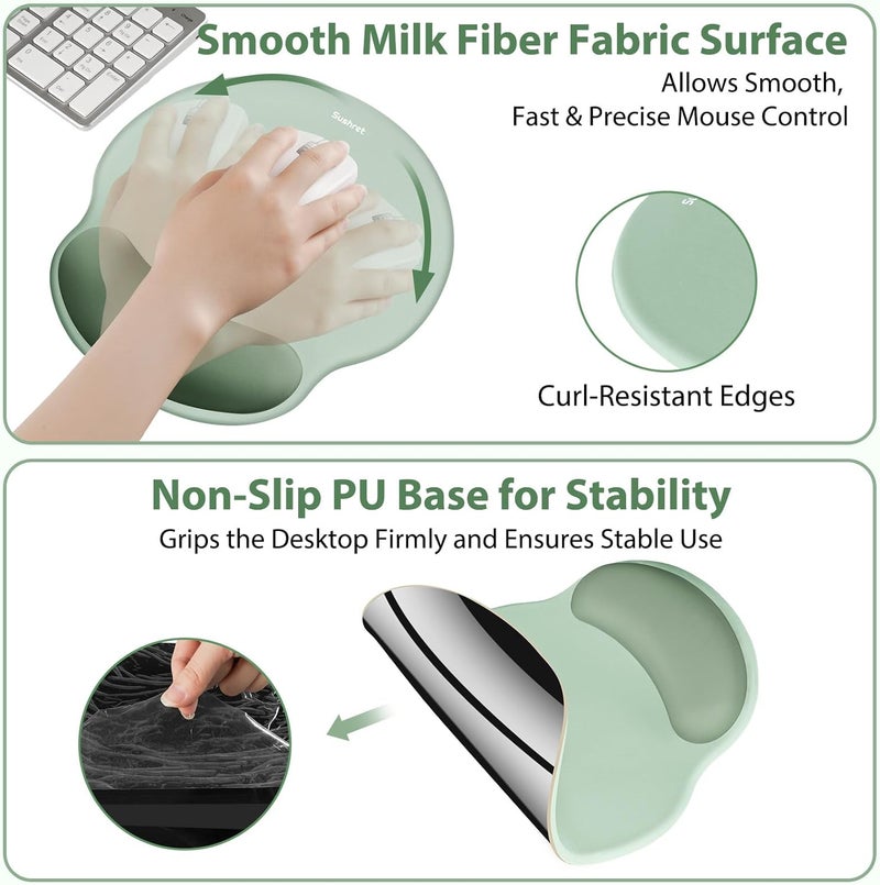 Sushret Mouse Pad and Keyboard Wrist Rest, 3-in-1 Gel Memory Foam Ergonomic Mouse Pad with Wrist Rest Set,Gaming Mousepad Arm Cushion Support for Computer Office Desk Accessories Cute Setup,Sage Green - Image 4